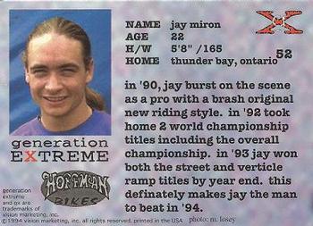 1994 Vision Generation Extreme #52 Jay Miron Back